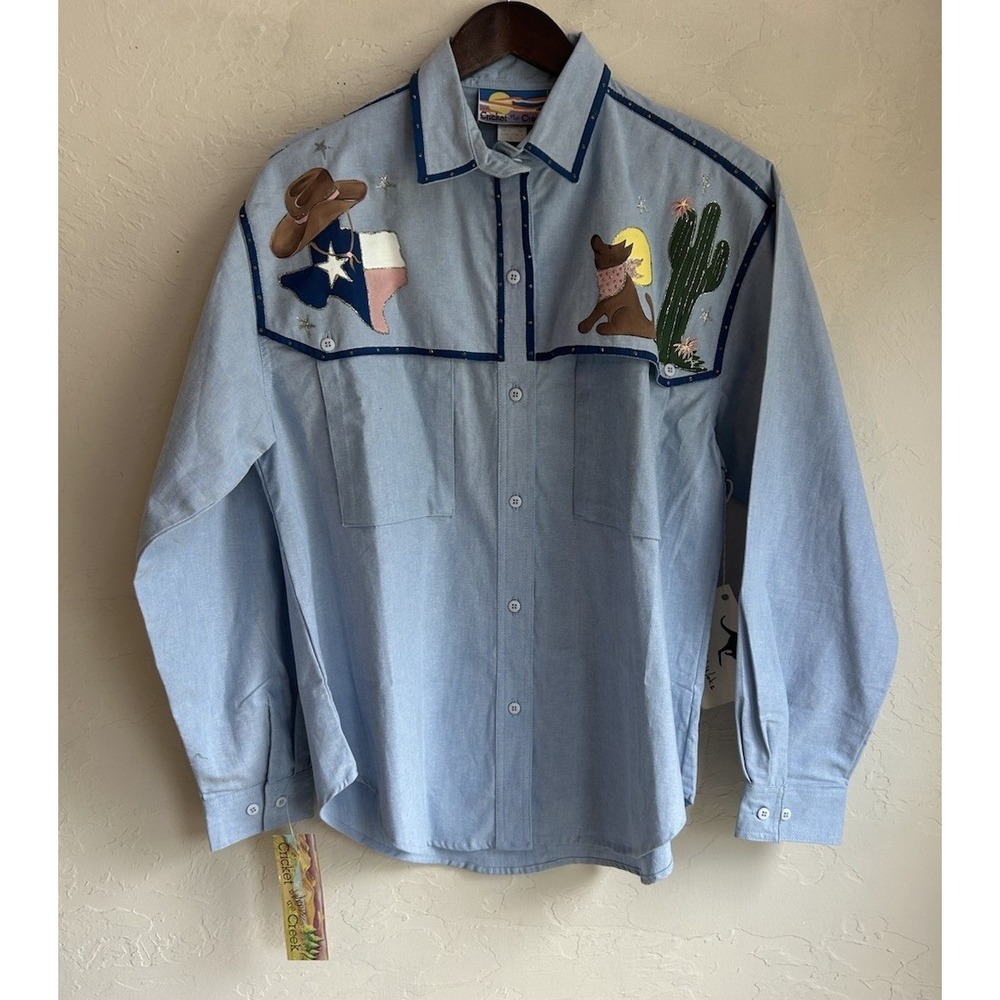 Vintage Cricket By The Creek Hand Painted Western Button Up Top L NWT Novelty - Picture 1 of 9